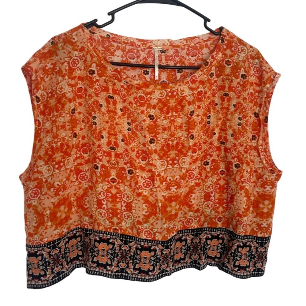 Free People Orange Cropped Sleeveless Top S Boho Resort Lightweight